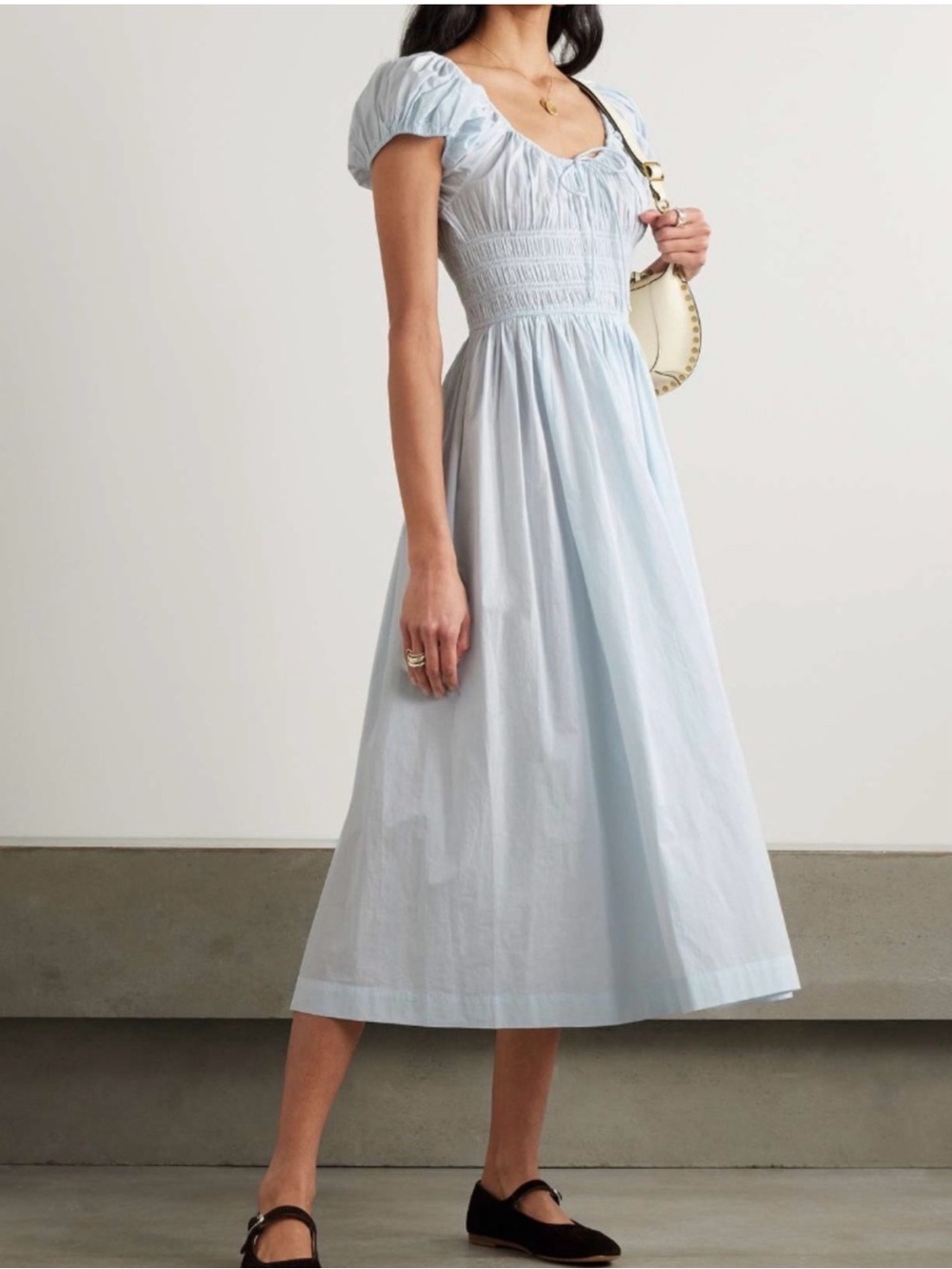 Doen Light Blue Puff-Sleeve Midi Dress